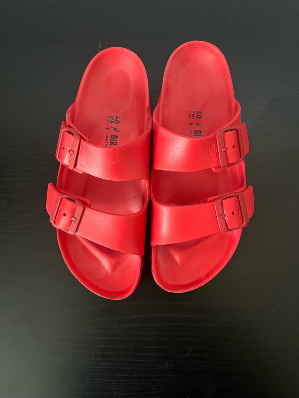 Birkenstock Unisex Red Two-Strap Slide Sandals
